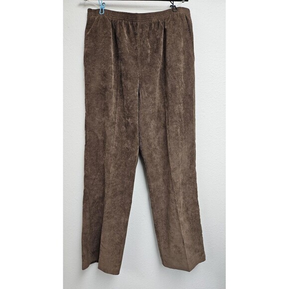 Alfred Dunner Pants Women 12 Brown Pull On Corduroy Elastic Waist Stretch Petite - Picture 1 of 8